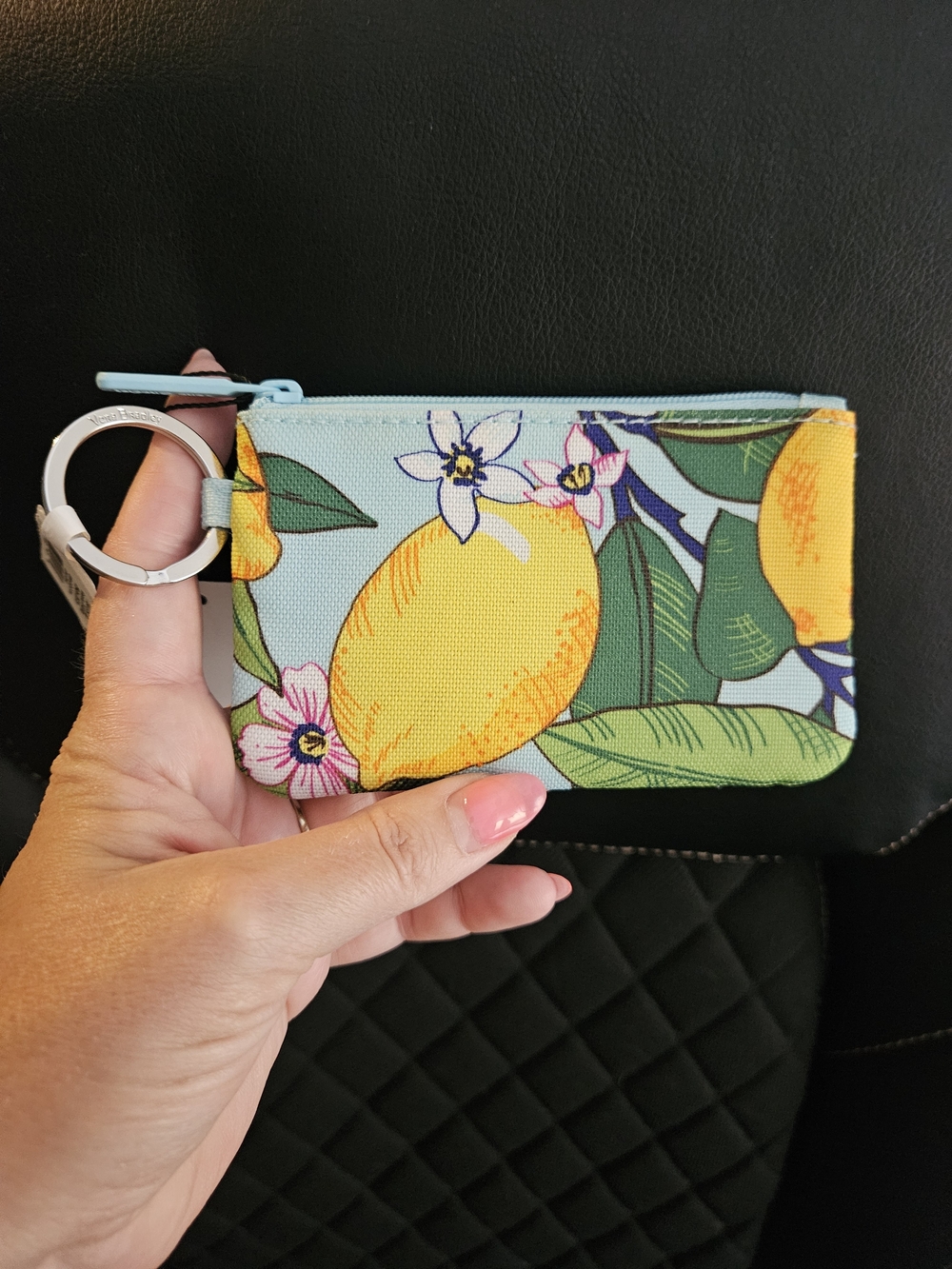 Vera Bradley Small Lemon Print Zip Key Pouch - Light Blue & Yellow